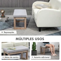 HOMCOM Reposapiés de Salón Taburete Bajo Tapizado en Lino Sintético con Estructura de Madera para Sala de Estar Gris(m-6)