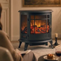 HOMCOM Electric Fireplace Stove, Freestanding Electric Fire Heater with Realistic LED Flame, 2000W, Black(m-9)