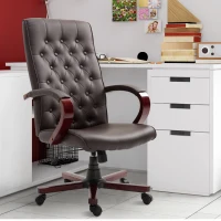 Vinsetto High Back Executive Office Chair Swivel Computer Desk Armchair Tilting Seat Height Adjustable Ergonomic Bonded Leather Wooden Base (Brown)(m-2)