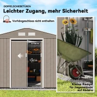 Outsunny Tuinschuur met 2 Schuifdeuren, 4 Ramen, Weerbestendig, Metalen Constructie, 2,7 x 1,9 x 1,9 m, Bruin(m-5)