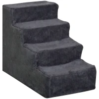PawHut Scară Portabilă pentru Câini cu 4 Trepte, din Material de Catifea Detașabil și Lemn, 60x35x44 cm, Gri Închis(m-1)