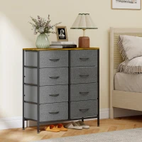HOMCOM Fabric Chest of Drawers, Industrial Bedroom Dresser with 8 Fabric Drawers, Steel Frame and Wooden Top for Nursery, Living Room, Hallway, Rustic Brown and Grey(m-10)