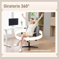 HOMCOM Silla de Oficina Piernas Cruzadas con Reposabrazos Abatible Asiento Ancho sin Ruedas Altura Ajustable Giratoria Gris(m-7)