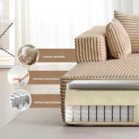 Divano angolare modulare a L con chaiselongue, design minimalista salvaspazio, seduta profonda, 279x179x83 cm, Beige(m-4)