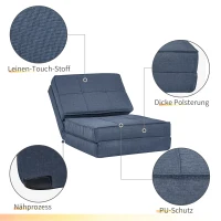 HOMCOM 3-in-1 vloerbank, opvouwbaar, linnen look, donkerblauw, 61 x 73 x 58 cm(m-6)