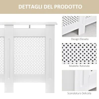 HOMCOM Copritermosifone Moderno a Griglia in MDF per Casa e Ufficio, 111.5x82x19 cm, Bianco(m-7)