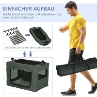 PawHut Transportbox, opvouwbaar, 3 ingangen, binnenkussen, voor honden en katten tot 4 kg/40 cm, grijs(m-6)