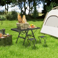 Outsunny Verstelbare Campingtafel Inklapbaar met Metalen Raster, Gemaakt van Aluminium(m-7)