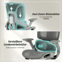 HOMCOM Ergonomische mesh bureaustoel met gesplitste rugleuning, lendensteun en 4D opklapbare armleuningen, grijs(m-5)