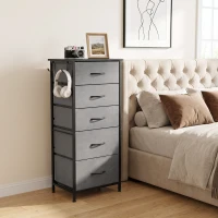 HOMCOM Chest of Drawers, Dresser with 5 Fabric Drawers, Tall Storage Unit with 4 Pockets and 2 Hooks Steel Frame, Charcoal Grey(m-2)