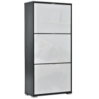 HOMCOM Meuble à Chaussures 3 Portes abattantes 3 Compartiments MDF Noir Blanc laqué(m-12)