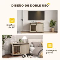 PawHut Jaula para Perros Medianos y Grandes Mesa Auxiliar Moderna con 2 Puertas y Cierre 100x56x65 cm Roble(m-6)