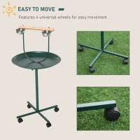 PawHut Bird Perch Stand with Four Wheels, Feeding Bowls, for Small, Medium Birds, Green(m-6)