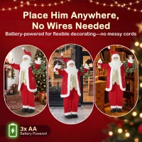 HOMCOM 5ft Life Size Singing Santa Claus, Standing Christmas Animated Santa Figure with Bell and Wreath, Sound/Touch Activated(m-7)