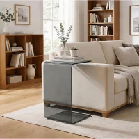HOMCOM Mesa de centro de vidrio, mesa de salón rectangular diseño moderno con bordes redondeados seguros, gris claro transparente(m-4)