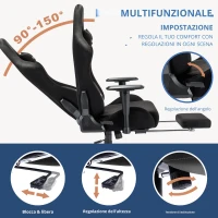 Sedia da gaming con poggiapiedi, in similpelle scamosciata traspirante, regolabile in altezza con pistone a gas, girevole, 70x70x135 cm, Nero(m-4)