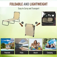 Outsunny 2 Piece Foldable Sun Loungers with 5-Position Adjustable Backrest, Outdoor Portable Recliner Chaise Lounge Chairs with Breathable Mesh Fabric, Beige(m-6)