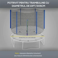 SPORTNOW Plasă de protecție pentru trambuline cu 6 stâlpi și intrare cu fermoar, din PE, Ø305x180 cm, neagră și albastră(m-4)