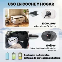 Outsunny Nevera Portátil Eléctrica 18L 12/24V hasta -20℃ Nevera y Congelador de Compresor para Coche con Doble Zona Luz LED Asas Plegables Bajo Consumo Energético para Camping 58,5x33,5x29,2 cm Blanco(m-6)