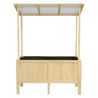 Outsunny Houten verhoogde plantenbak met dak, afwateringsgaten, voering van vliesdoek, weerbestendig, sparrenhout, 110x60x152 cm(m-9)