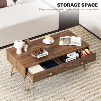 HOMCOM Coffee Table with Storage, Living Room Table with Drawers, Rectangular Tea Table with Steel Base for Home, 100 x 50 x 41 cm, Brown(m-5)