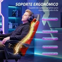 HOMCOM Silla Gamer con Lumbar Masaje Vibración Reclinable 155° Altura Ajustable Reposacabezas y Reposapiés Retráctil Rojo(m-6)