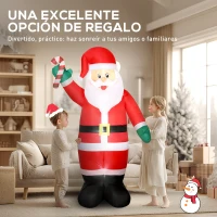Outsunny Papá Noel Hinchable 240 cm con Bastón Luces LED e Inflador Decoración Navideña para Exterior Interior Multicolor(m-8)