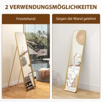 HOMCOM Passpiegel, vrijstaand, kantelbaar, metalen frame, MDF, 160 x 40 cm, goudkleurig(m-5)