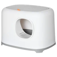 PawHut kattenbak met kap kattenbak met rooster bodemdeksel kunststof wit(m-9)
