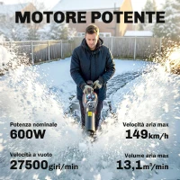 Outsunny Soffiatore a Batteria 18V, Motore Brushless 600W, 3 Livelli Velocità, Turbo Boost, Caricabatterie, Leggero(m-4)