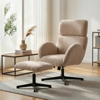 HOMCOM Swivel Armchair and Footstool Set, Height Adjustable Accent Chair with Adjustable Headrest, Rocking Function, Light Brown(m-10)