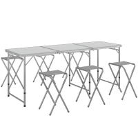 Outsunny Picknickset Klaptafel met Stoelen Campingtafel met Stoelen, opvouwbaar, 180 cm x 60 cm x 70 cm, Zilver(m-1)