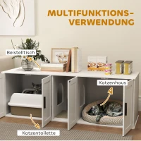 PawHut Multifunctionele kattentoilet kast met scheidingswand voor grote katten 145 x 49 x 51 cm Wit(m-4)
