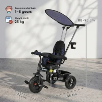 HOMCOM 6 in 1 Tricycle for Kids with 5-point harness straps, Removable Canopy, Dark Blue(m-3)