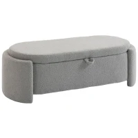 HOMCOM Puff Almacenaje Banco Almacenaje Ovalado 129x48,5x44 cm Tapizado en Terciopelo de Teddy Carga 200 kg Gris Claro(m-1)