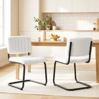 HOMCOM Eetkamerstoelen set van 2 met modern sledeframe, hoge rugleuning en teddylook, voor keuken of eettafel, crème(m-2)