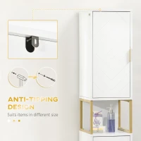 kleankin Narrow Bathroom Storage Cabinet, Freestanding Tallboy Storage Unit with Adjustable Shelf, 2 Doors and Steel Base, Slim Corner Organizer, White(m-8)