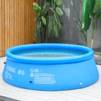Outsunny Piscina Inflável Redonda 4.000 Litros Ø274x76cm para 3-4 Pessoas Piscina Insuflável Familiar Adultos e Crianças com Inflador de Mão para Jardim Pátio Exterior Azul(m-10)
