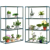 Outsunny plantenrek, set van 2, elk met 4 planken, gecombineerd of afzonderlijk te gebruiken, staal, groen, 70 x 27 x 110 cm(m-11)