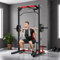 SPORTNOW Cable Crossover Machine, Multi-Function Power Rack with Pull Up Bar, Lat Pull Down System, Squat Rack, Barbell Bar(m-10)