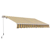 Outsunny 3.5M x 2.5M Garden Patio Manual Awning Canopy Sun Shade Shelter Retractable Gear Lever Winding Handle - Yellow(m-1)