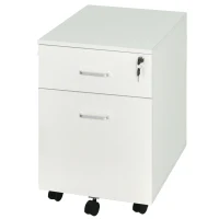 Vinsetto Cajonera de Oficina con Ruedas Mueble Archivador con 2 Cajones para Documentos en Tamaño A4 Cerradura 40x49x58 cm Blanco(m-12)