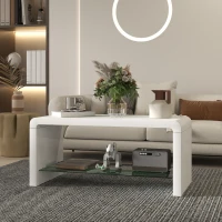HOMCOM Curved Two-Tier Coffee Table - High Gloss White(m-7)
