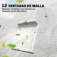 Outsunny Invernadero de Túnel con 2 Varillas de Soporte 2 Puertas Enrollables y Ventanas de Malla Cubierta de PE Anti-UV Blanco(m-8)