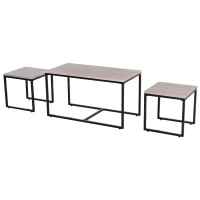 3-delige set bijzettafel salontafel nesttafel koffietafel metalen poot MDF naturel(m-1)