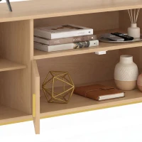 HOMCOM Meuble TV 140 cm avec 2 Prises et 2 Ports, Meuble Télé pour 84 Pouces, 2 Portes Battantes, 2 Portes Coulissantes, Chêne(m-14)