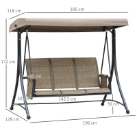 Outsunny 3 Seater Garden Swing Seat Outdoor Swing Chair with High Back Design, Steel Frame, Side Pouches, Adjustable Canopy, Brown(m-3)