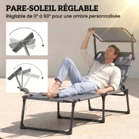 Outsunny Lot de 2 Bains de soleil transats pliables grand confort dossier pare-soleil réglables multi-positions, gris(m-6)