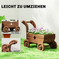 Outsunny Verhoogde plantenbak hout – kruiwagenvorm met 4 wielen & handgreep 68 x 38 x 52 cm(m-6)