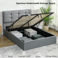 HOMCOM 4ft6 Double Ottoman Bed with Gas Lift Storage - Grey(m-4)